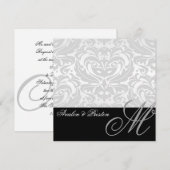 Regal Silver Monogram Damask Wedding Uitnodiging (Voorkant / Achterkant)