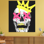 Regal Skull: Roze X-Eyed gekroonde kunst Canvas Afdruk (Insitu (Woonkamer))