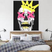 Regal Skull: Roze X-Eyed gekroonde kunst Canvas Afdruk (Insitu (Slaapkamer))