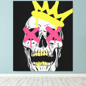 Regal Skull: Roze X-Eyed gekroonde kunst Canvas Afdruk (Insitu (Houten vloer))