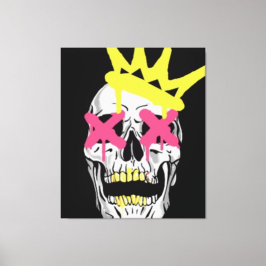 Regal Skull: Roze X-Eyed gekroonde kunst Canvas Afdruk (Voorkant)