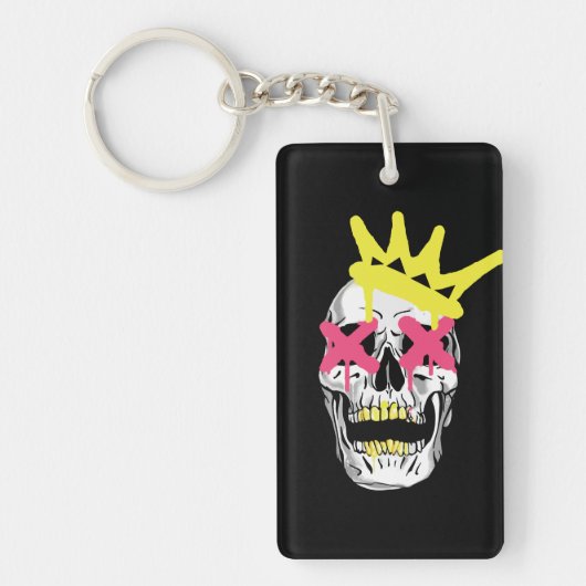 Regal Skull: Roze X-Eyed gekroonde kunst Sleutelhanger (Voorkant)