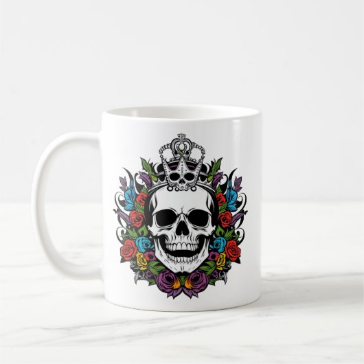 Regal Skull with Crown and Colorful Roses Koffiemok (Links)