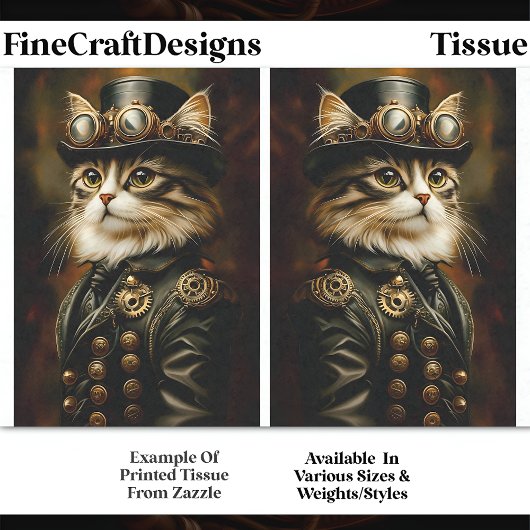 Regal Steampunk Tabby Cat Portrait DV2B Decoupage Tissuepapier