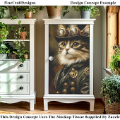 Regal Steampunk Tabby Cat Portrait DV2L Decoupage Tissuepapier