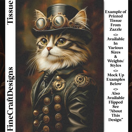Regal Steampunk Tabby Cat Portrait DV2L Decoupage Tissuepapier