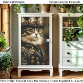 Regal Steampunk Tabby Cat Portrait DV2R Decoupage Tissuepapier