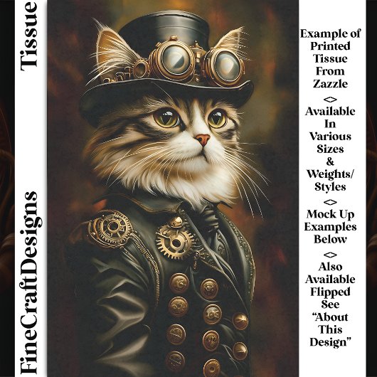 Regal Steampunk Tabby Cat Portrait DV2R Decoupage Tissuepapier