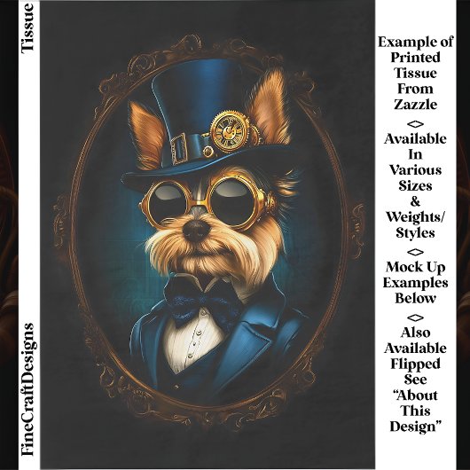 Regal Steampunk Yorkshire Terrier EF4L Decoupage Tissuepapier