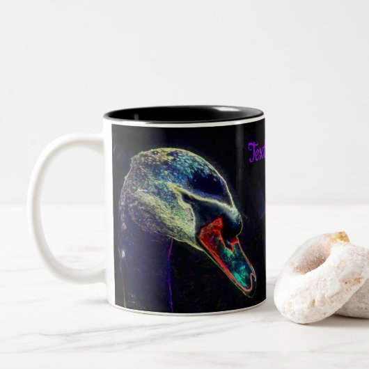 Regal Swan Abstract Art gepersonaliseerd Tweekleurige Koffiemok (Met donut)