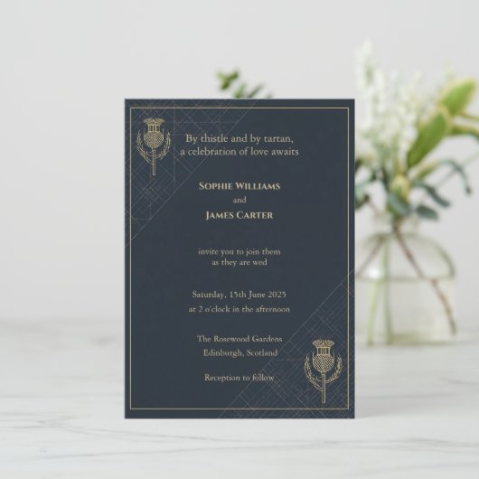 Regal Thistle & Tartan Schotse bruiloft Kaart (Staand voorkant)