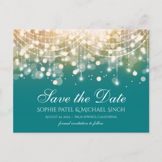 Regal Turquoise en Gold Bokeh Lights Briefkaart (Voorkant)