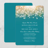 Regal Turquoise en Gold Bokeh Lights Invitation Kaart (Voorkant / Achterkant)