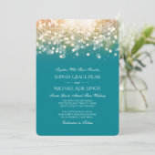 Regal Turquoise en Gold Bokeh Lights Invitation Kaart (Staand voorkant)