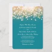 Regal Turquoise en Gold Bokeh Lights Invitation Kaart (Voorkant)
