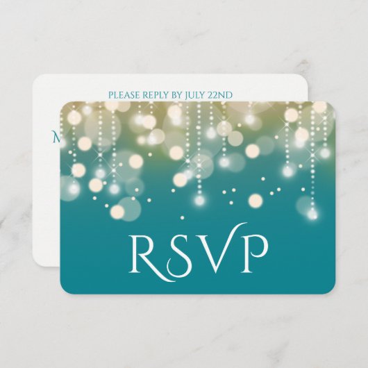 Regal Turquoise en Gold Bokeh Lights RSVP (Voorkant / Achterkant)