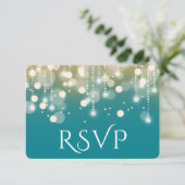 Regal Turquoise en Gold Bokeh Lights RSVP (Staand voorkant)