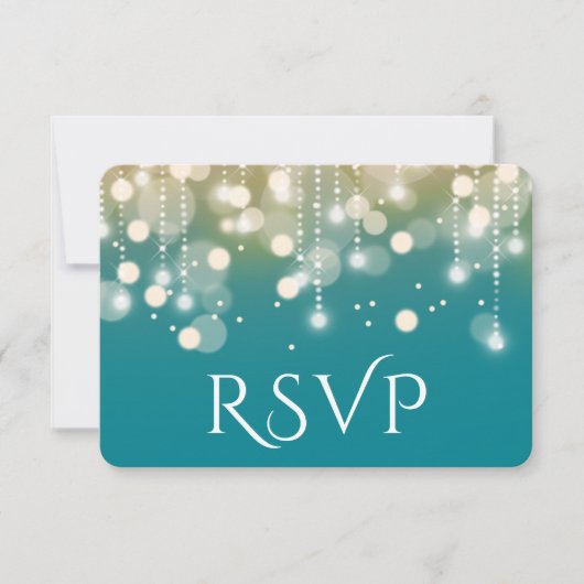 Regal Turquoise en Gold Bokeh Lights RSVP (Voorkant)