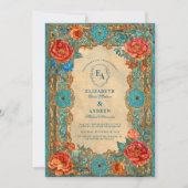 Regal Turquoise en Roos Bloom Wedding Kaart (Voorkant)