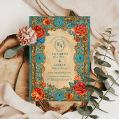 Regal Turquoise en Roos Bloom Wedding Kaart