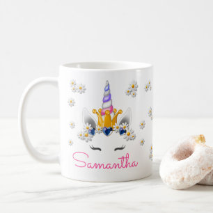 Regal Unicorn Princess Crown Rhinestones & Daisies Koffiemok