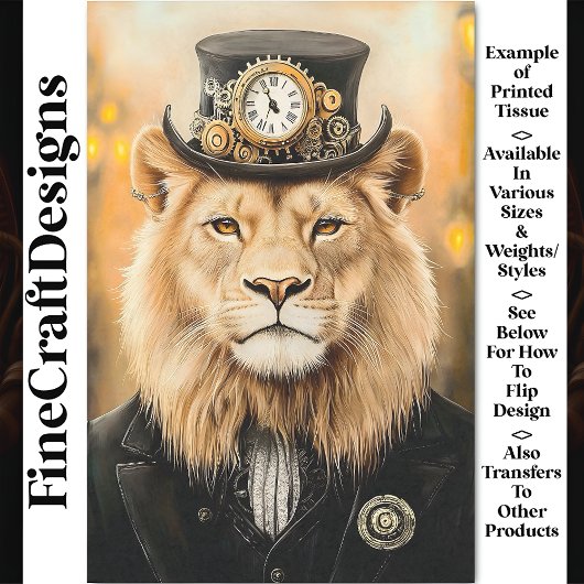 Regal Victoriaans Steampunk Lion Black AB8 Decoupa Tissuepapier