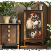 Regal White Steampunk Poedel Hond AX6 Decoupage Tissuepapier