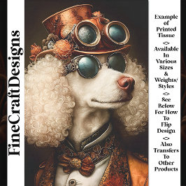 Regal White Steampunk Poedel Hond AX7 Decoupage Tissuepapier