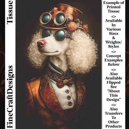 Regal White Steampunk Poedel Hond CT8 Decoupage Tissuepapier