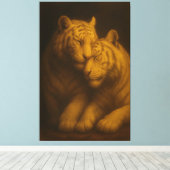 Regal White Tigers – Classic Fine Art Golden Portr Canvas Afdruk (Insitu (Houten vloer))