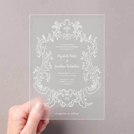 Regal Wit Barok Lijst | Bruiloft Acryl Uitnodigingen (Insitu (Draagbaar))