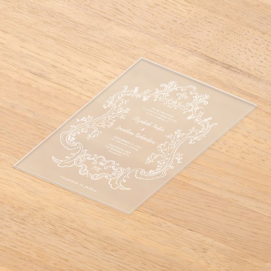 Regal Wit Barok Lijst | Bruiloft Acryl Uitnodigingen (Laagn)