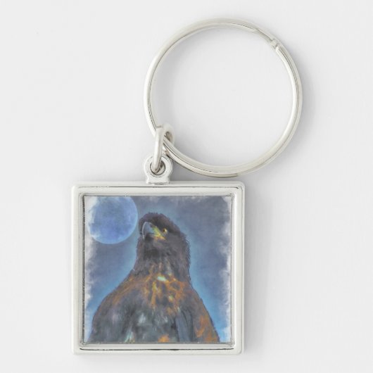 Regal Young Bald Eagle en Moon Painting Sleutelhanger (Voorkant)