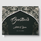 Regal zilver bloeien jager groen bruiloft gastenboek (Voorkant)