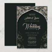 Regal zilver bloeien jager groen bruiloft kaart (Voorkant / Achterkant)