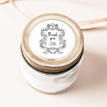 Regal Zwart en Wit |  barok Lijst Ronde Sticker<br><div class="desc">Deze elegante en luxe,  zwart-witte bruiloft stickers zijn voorzien van een  lijn art lijst met  barokstijl. Het ontwerp is zwart op een witte achtergrond. Moderne scriptkalligrafie met 'dank je' en klassieke tekst met je namen maken dit een stijlvolle maar up-to-date hedendaagse keuze voor je bruiloft.</div>