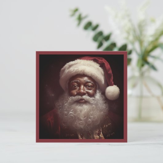 Regal Zwart Santa Wit Baard Santa Hoed Feestdagenkaart (Staand voorkant)