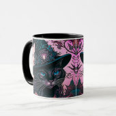 Regal zwarte kat met heksen Pet Halloween Mok (Voorkant links)