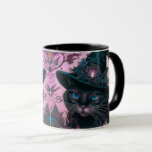 Regal zwarte kat met heksen Pet Halloween Mok (Voorkant rechts)