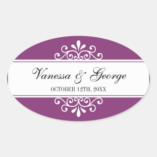 Regal zwirl paarse ovaal uit cadeautas ovale sticker (Voorkant)
