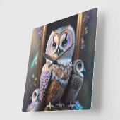 Regale uilen in pastellavendel vierkante klok (Hoek)