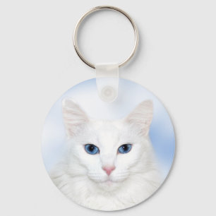Regale witte kat sleutelhanger