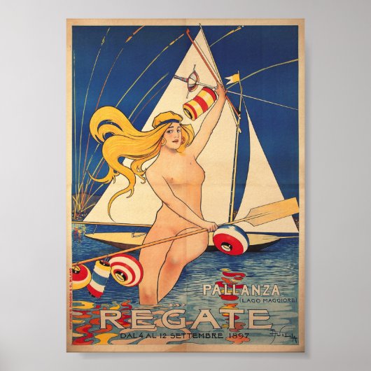 Regate, Sailing, Italië, Art Nouveau Poster (Voorkant)