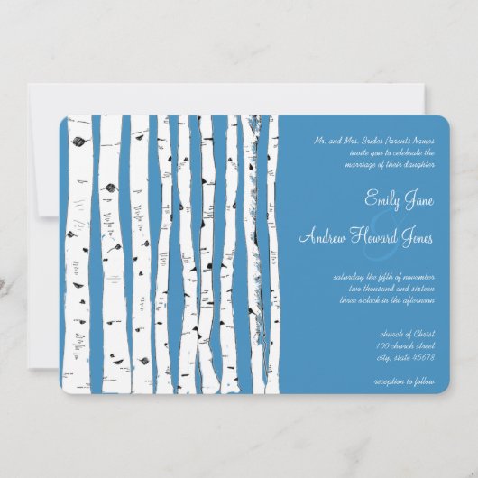 Regatta Blue Birch Tree Wedding Invitations Kaart (Voorkant)
