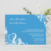 Regatta Blue Floral Accent Wedding Invitation Kaart (Staand voorkant)