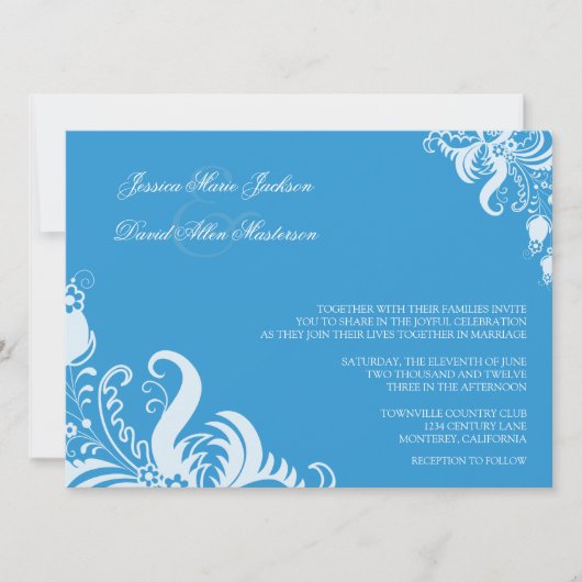 Regatta Blue Floral Accent Wedding Invitation Kaart (Voorkant)