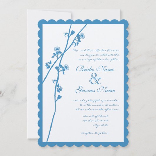 Regatta Blue Wild Flowers Wedding Kaart (Voorkant)