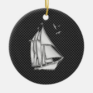 Regatta Sailboat on Carbon Fiber Style Keramisch Ornament