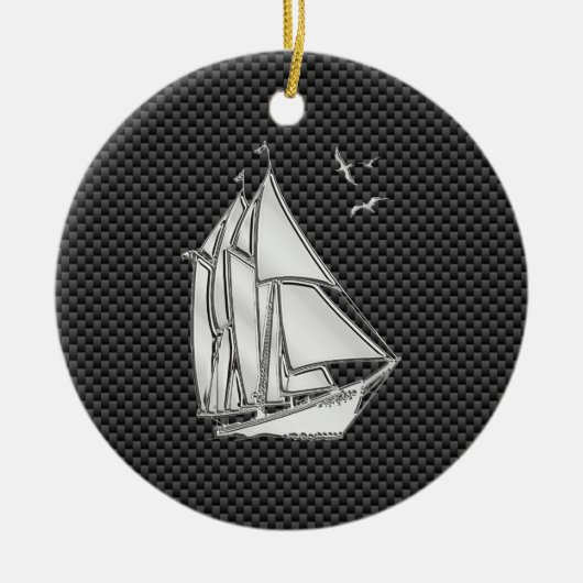 Regatta Sailboat on Carbon Fiber Style Keramisch Ornament (Voorkant)