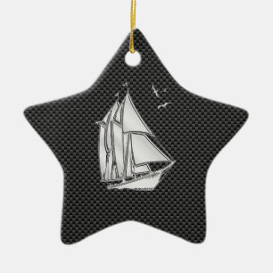 Regatta Sailboat on Carbon Fiber Style Keramisch Ornament